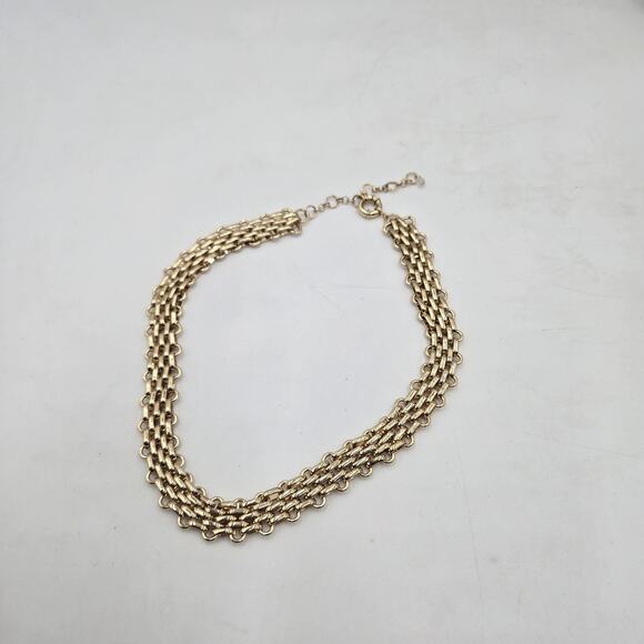 Gold Tone Interlocking Woven Weave Necklace Heavy Chain Metal Chic Choker 18" - Picture 4 of 5
